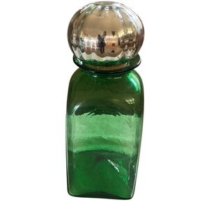 Green Glass Container/VaseHuge NWOT Silver Lid Cork Stopper use for Pantry Pasta